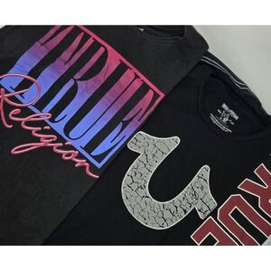 True Religion Mens Size Large T-Shirts Graphic Print Tees Lot of 3 Black